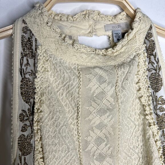 Urban Outfitters Ecote Sz M Peplum Top Ivory‎ Crochet Lace Metallic Embroidery - Picture 6 of 11